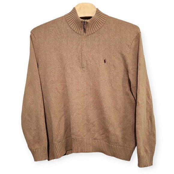Polo Ralph Lauren 1/4‎ Zip Mock Neck Pullover Sweater Brown Size XXL / 2XL - Picture 2 of 5